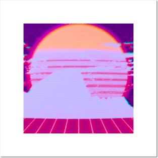retrowave mountain VHS purple-red Posters and Art